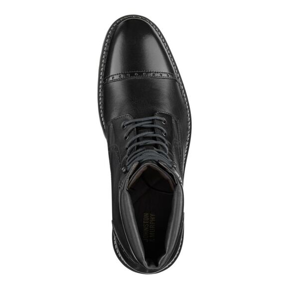 JOHNSTON & MURPHY Mens Black Brogue Garrison Cap Toe Block Heel Boots Shoes 11 M - Picture 3 of 4